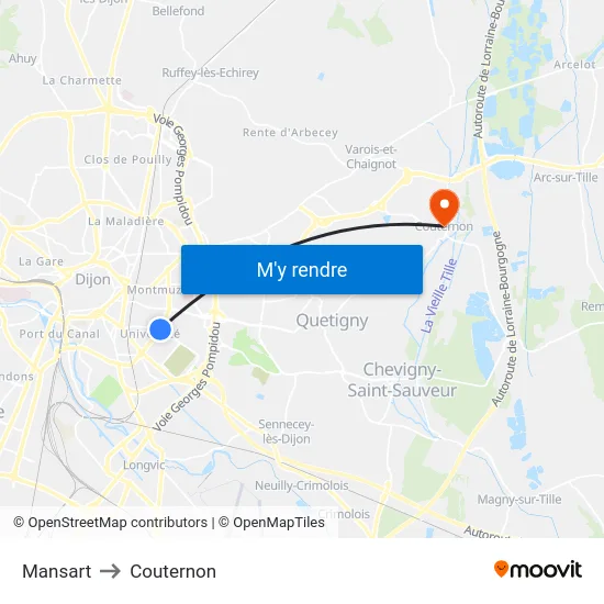 Mansart to Couternon map