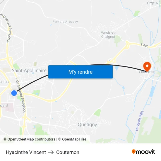 Hyacinthe Vincent to Couternon map