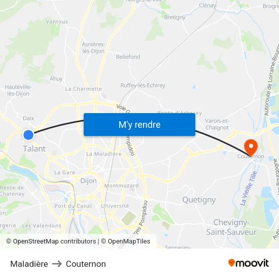 Maladière to Couternon map