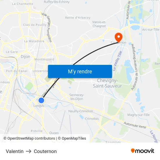 Valentin to Couternon map