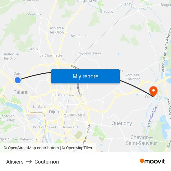 Alisiers to Couternon map