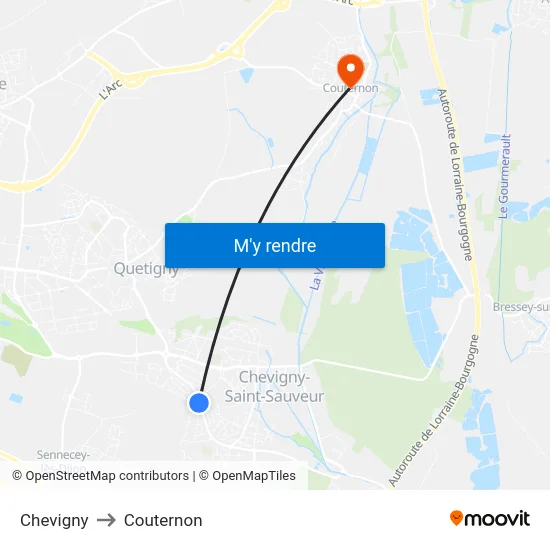 Chevigny to Couternon map