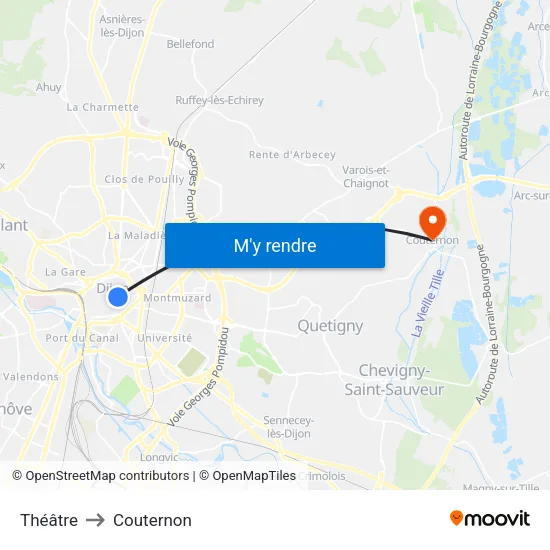 Théâtre to Couternon map
