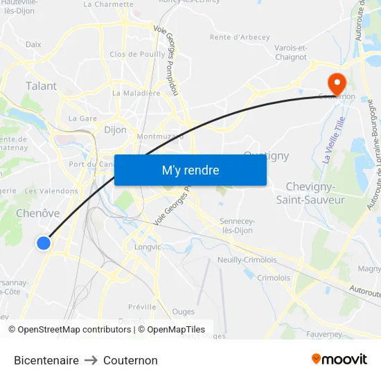 Bicentenaire to Couternon map