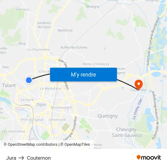 Jura to Couternon map