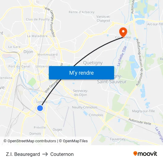 Z.I. Beauregard to Couternon map