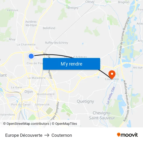 Europe Découverte to Couternon map