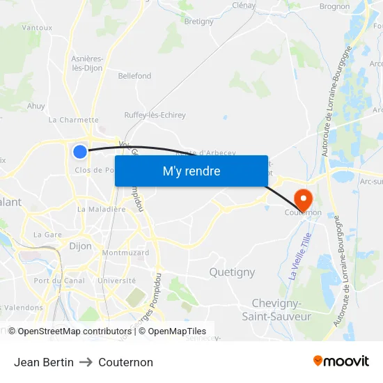 Jean Bertin to Couternon map