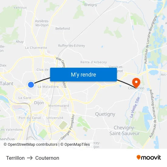 Terrillon to Couternon map