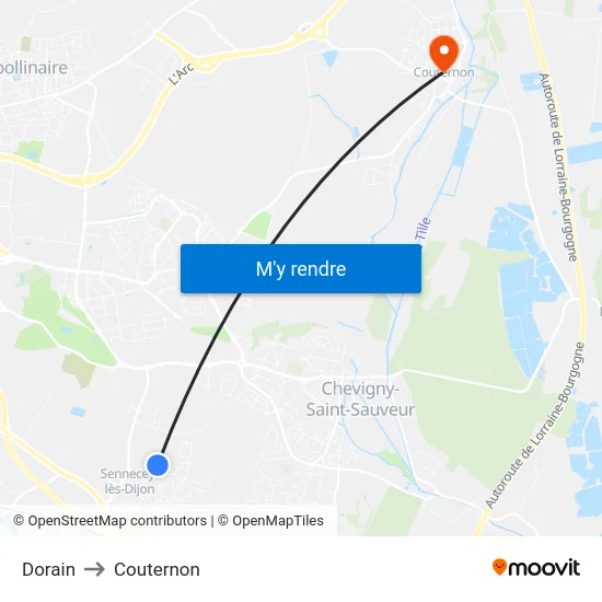 Dorain to Couternon map