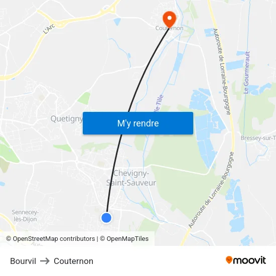 Bourvil to Couternon map