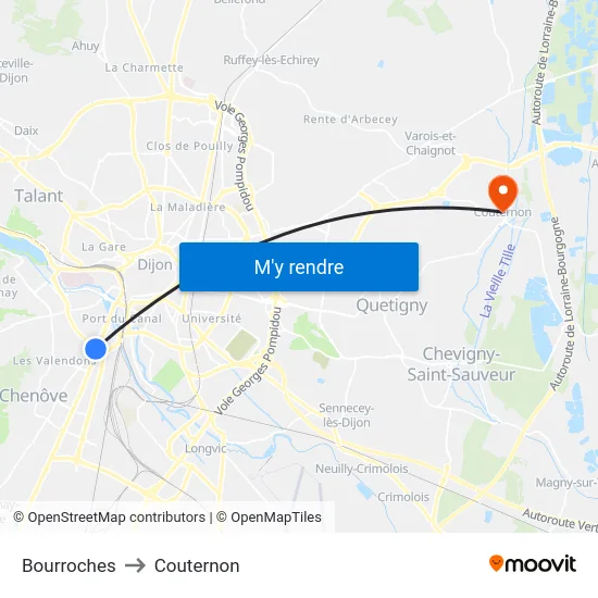 Bourroches to Couternon map