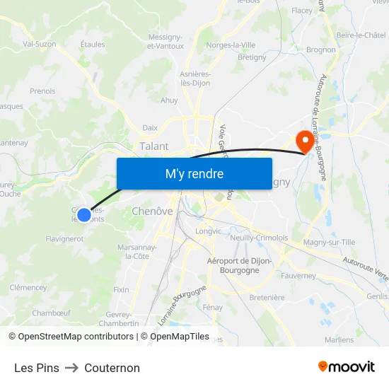 Les Pins to Couternon map