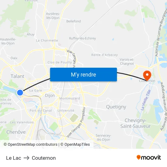 Le Lac to Couternon map