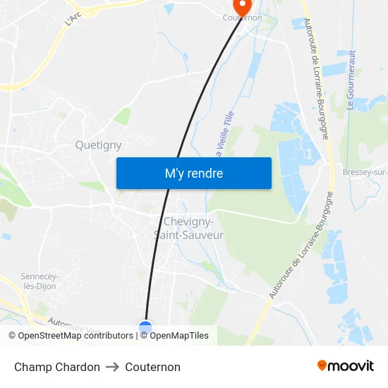 Champ Chardon to Couternon map