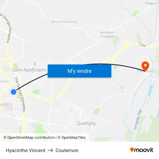 Hyacinthe Vincent to Couternon map