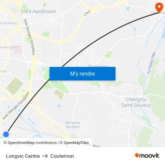 Longvic Centre to Couternon map