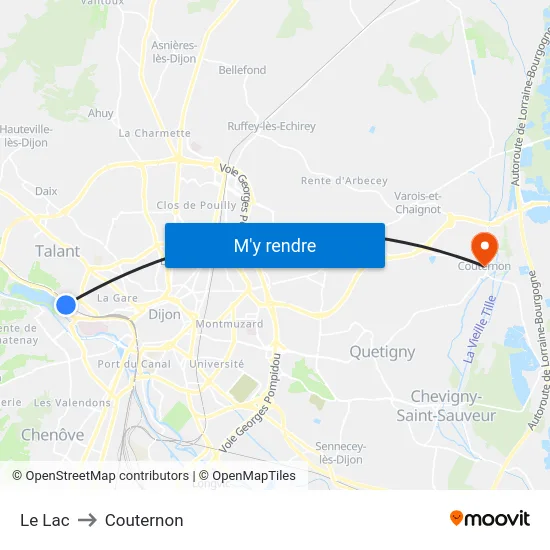 Le Lac to Couternon map