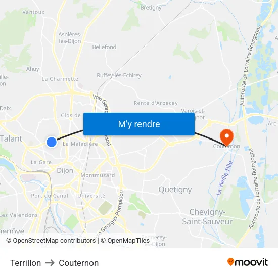 Terrillon to Couternon map
