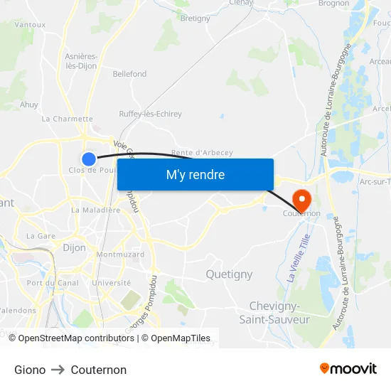 Giono to Couternon map