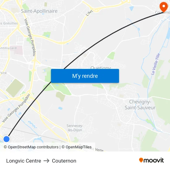 Longvic Centre to Couternon map