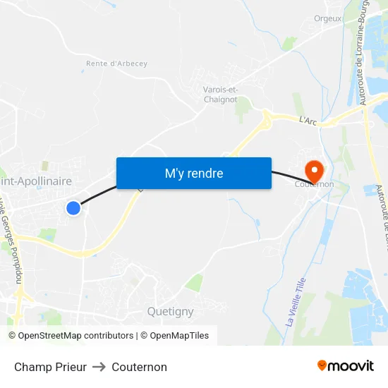 Champ Prieur to Couternon map