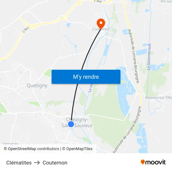 Clématites to Couternon map