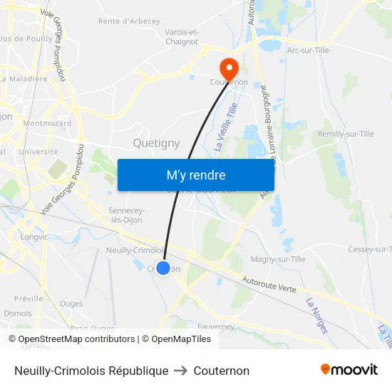 Neuilly-Crimolois République to Couternon map