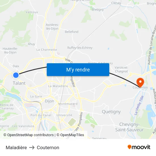 Maladière to Couternon map