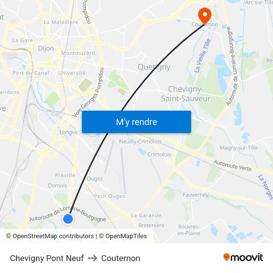 Chevigny Pont Neuf to Couternon map