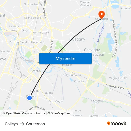 Colleys to Couternon map