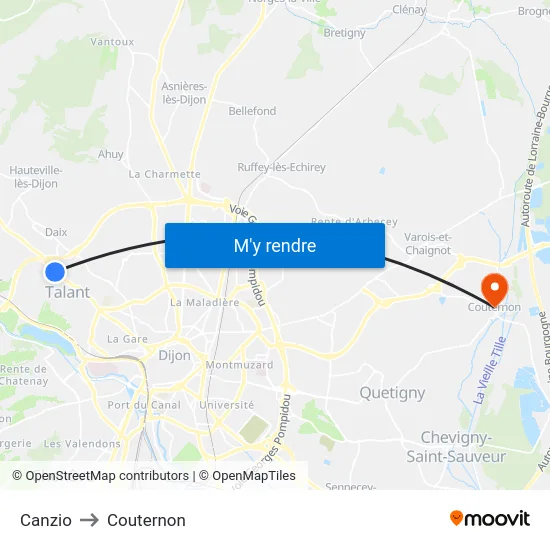 Canzio to Couternon map