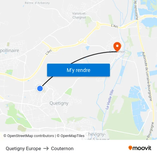 Quetigny Europe to Couternon map
