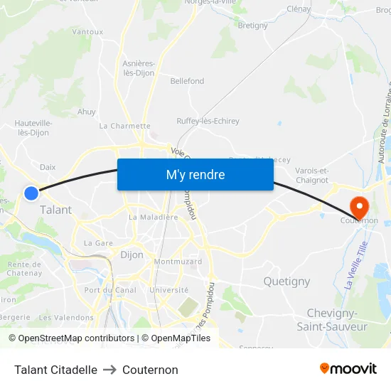 Talant Citadelle to Couternon map