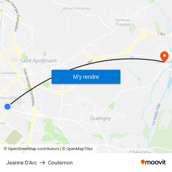 Jeanne D'Arc to Couternon map