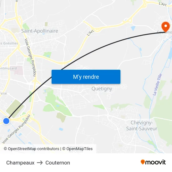 Champeaux to Couternon map