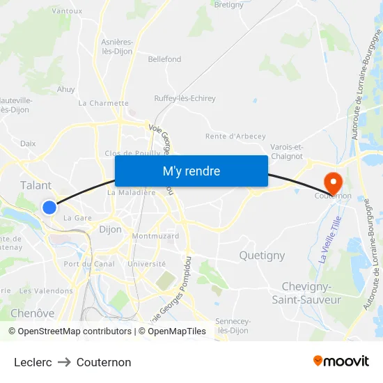 Leclerc to Couternon map