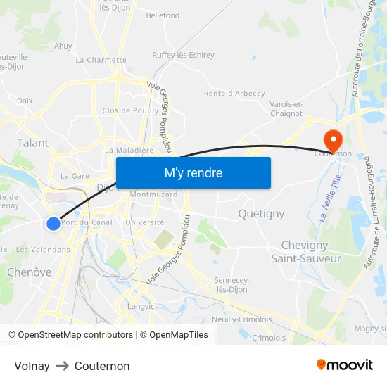 Volnay to Couternon map
