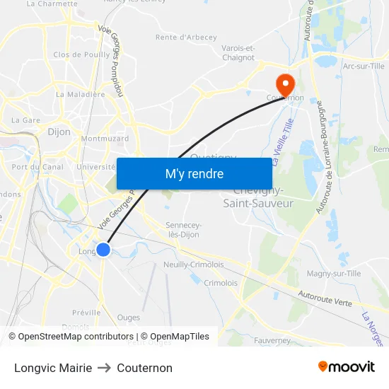 Longvic Mairie to Couternon map