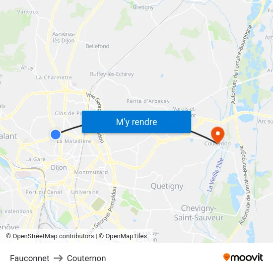 Fauconnet to Couternon map