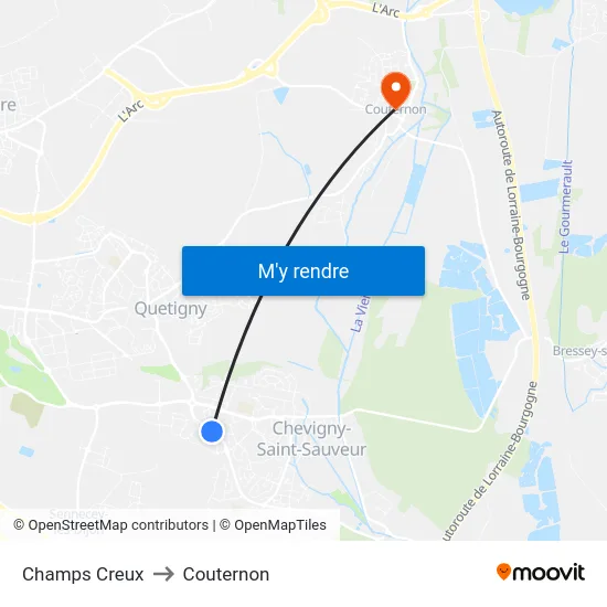 Champs Creux to Couternon map