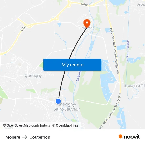 Molière to Couternon map