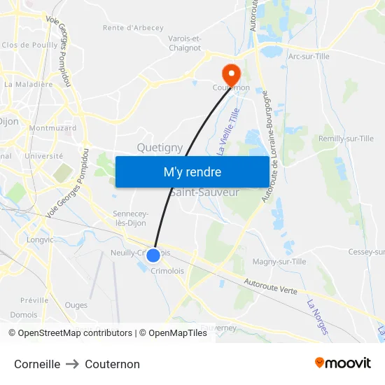 Corneille to Couternon map