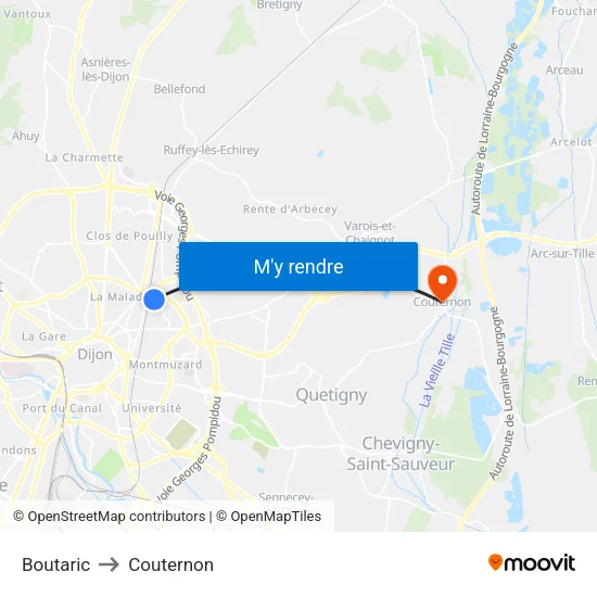 Boutaric to Couternon map