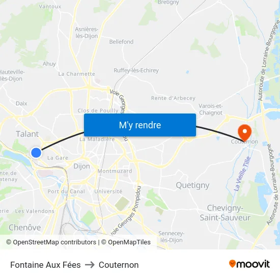 Fontaine Aux Fées to Couternon map