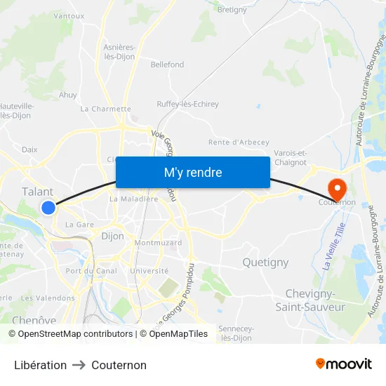 Libération to Couternon map