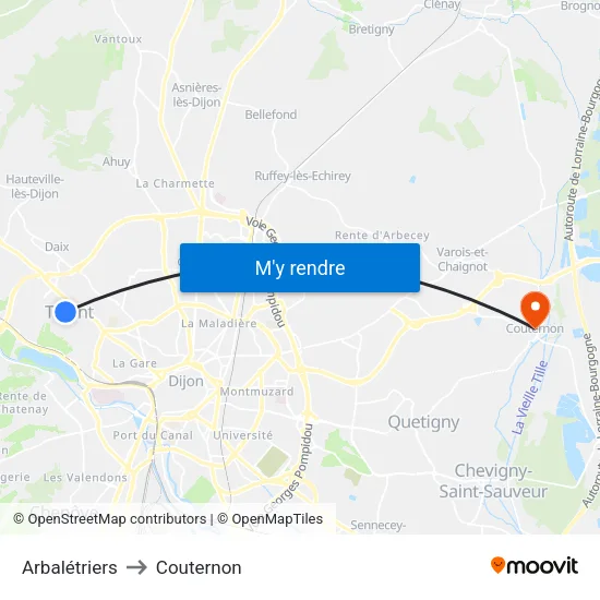 Arbalétriers to Couternon map