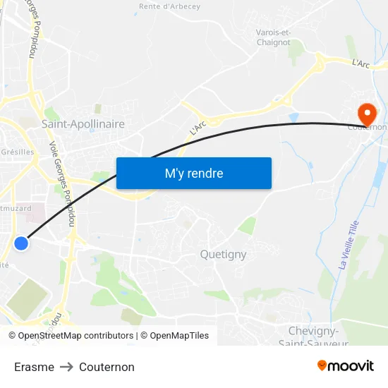 Erasme to Couternon map