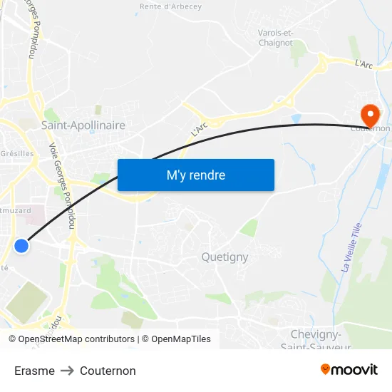 Erasme to Couternon map
