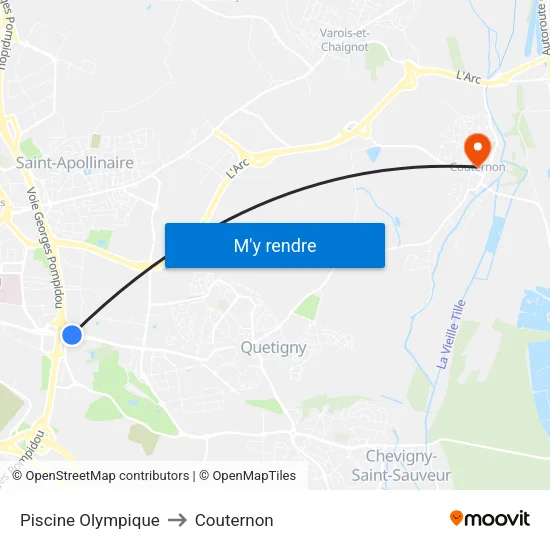 Piscine Olympique to Couternon map